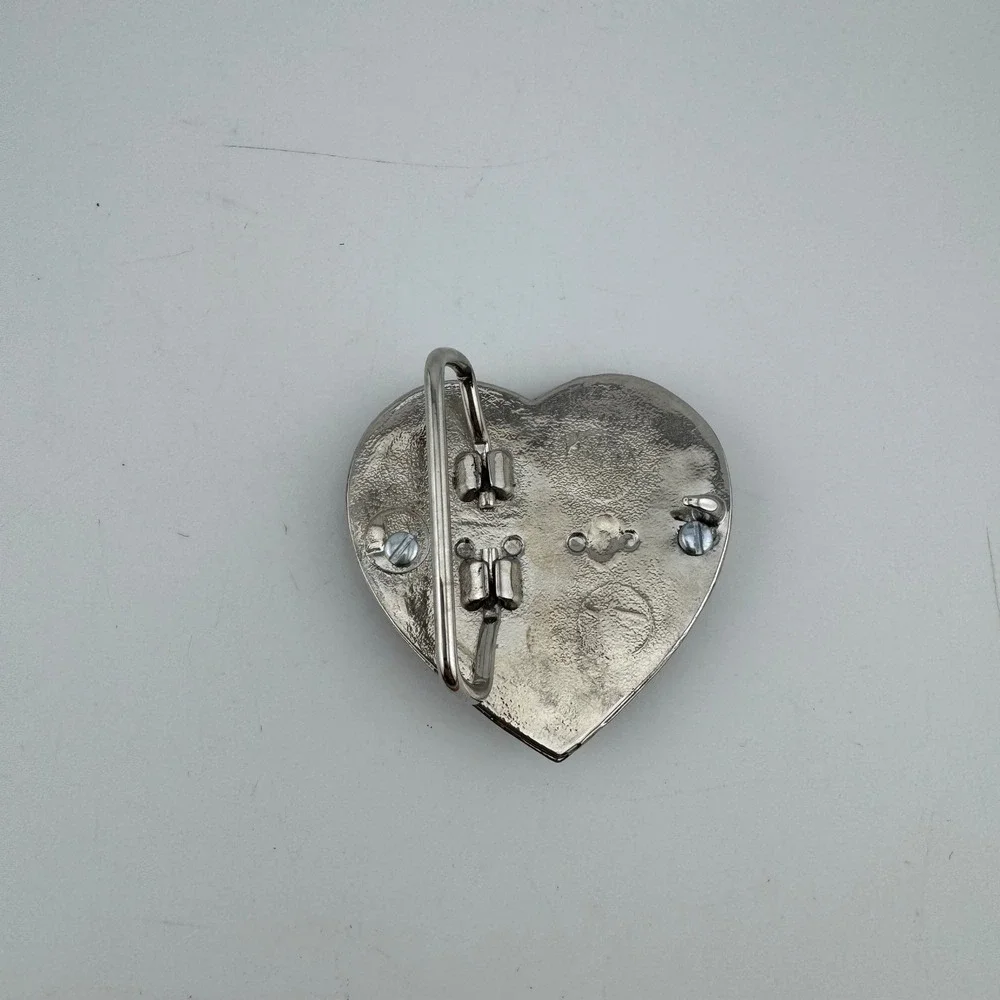 Belt Buckle Silver Tone Heart Sacagawea Coin Western Scroll Excellent